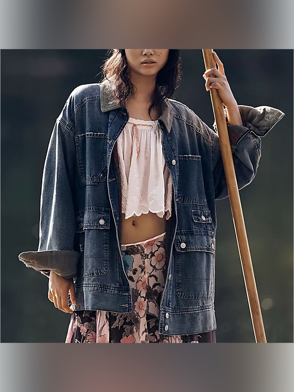 Free People We The Free Sweet Talk Denim Barn Coat - Picture 4 of 11